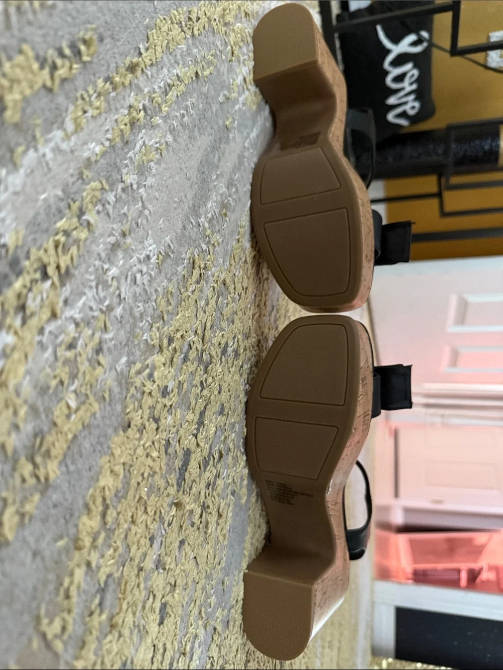 LC Lauren Conrad Black Leather Bow Cork Platform Sandals